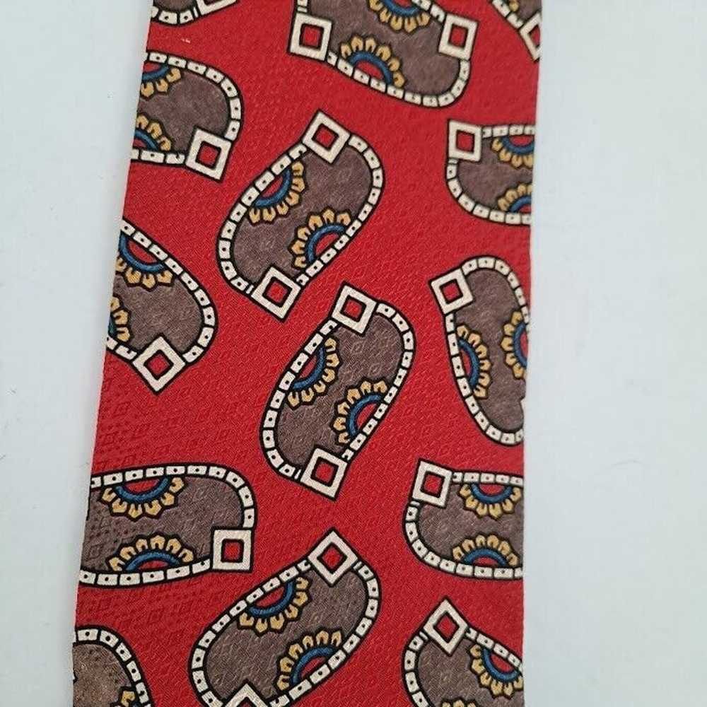 Vintage Red Paisley Tie Silk Handmade USA Brown G… - image 2