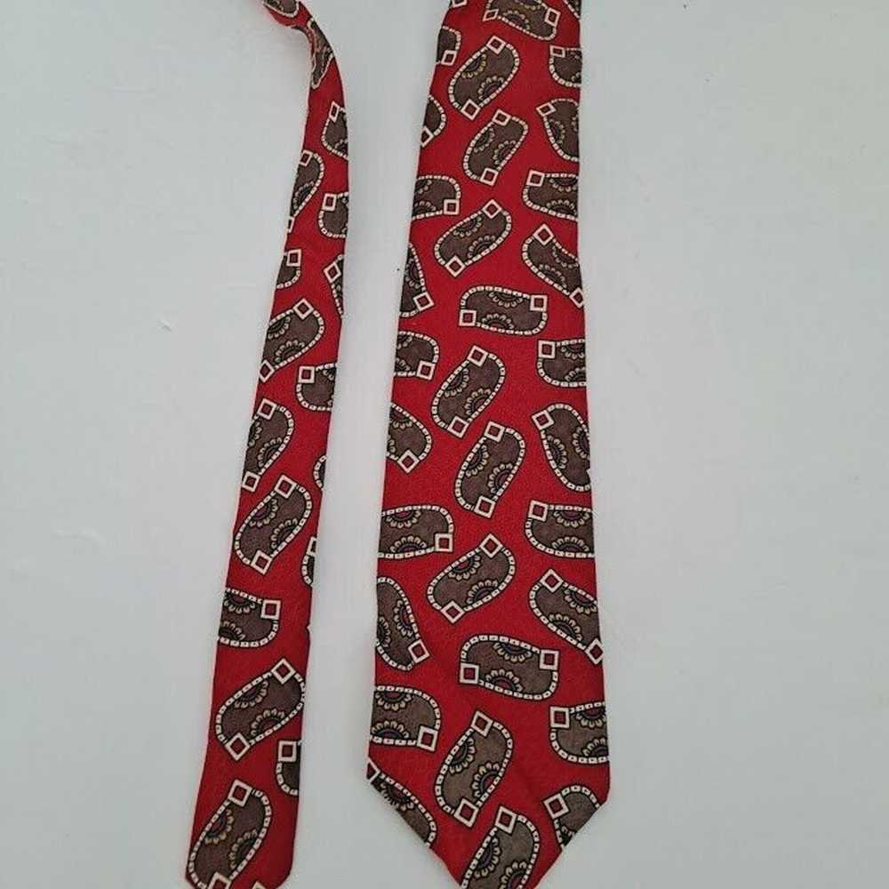 Vintage Red Paisley Tie Silk Handmade USA Brown G… - image 5