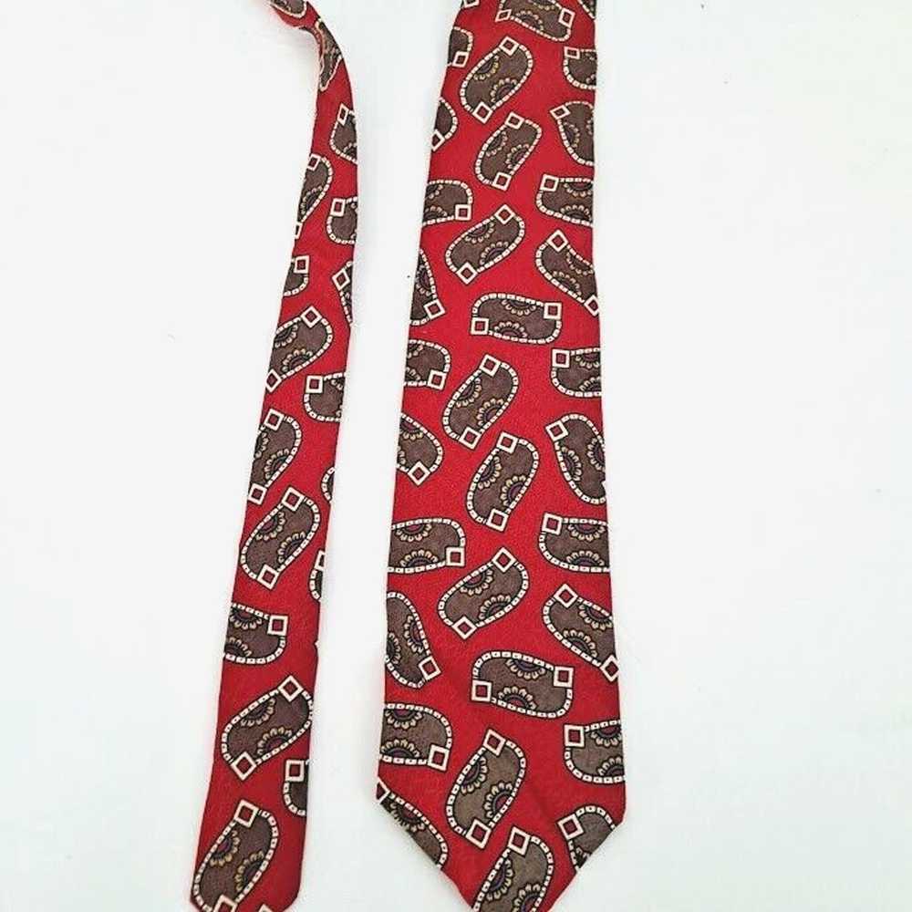 Vintage Red Paisley Tie Silk Handmade USA Brown G… - image 6