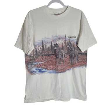 Vintage Oneita Single Stitch Wolf Print Tee Shirt… - image 1