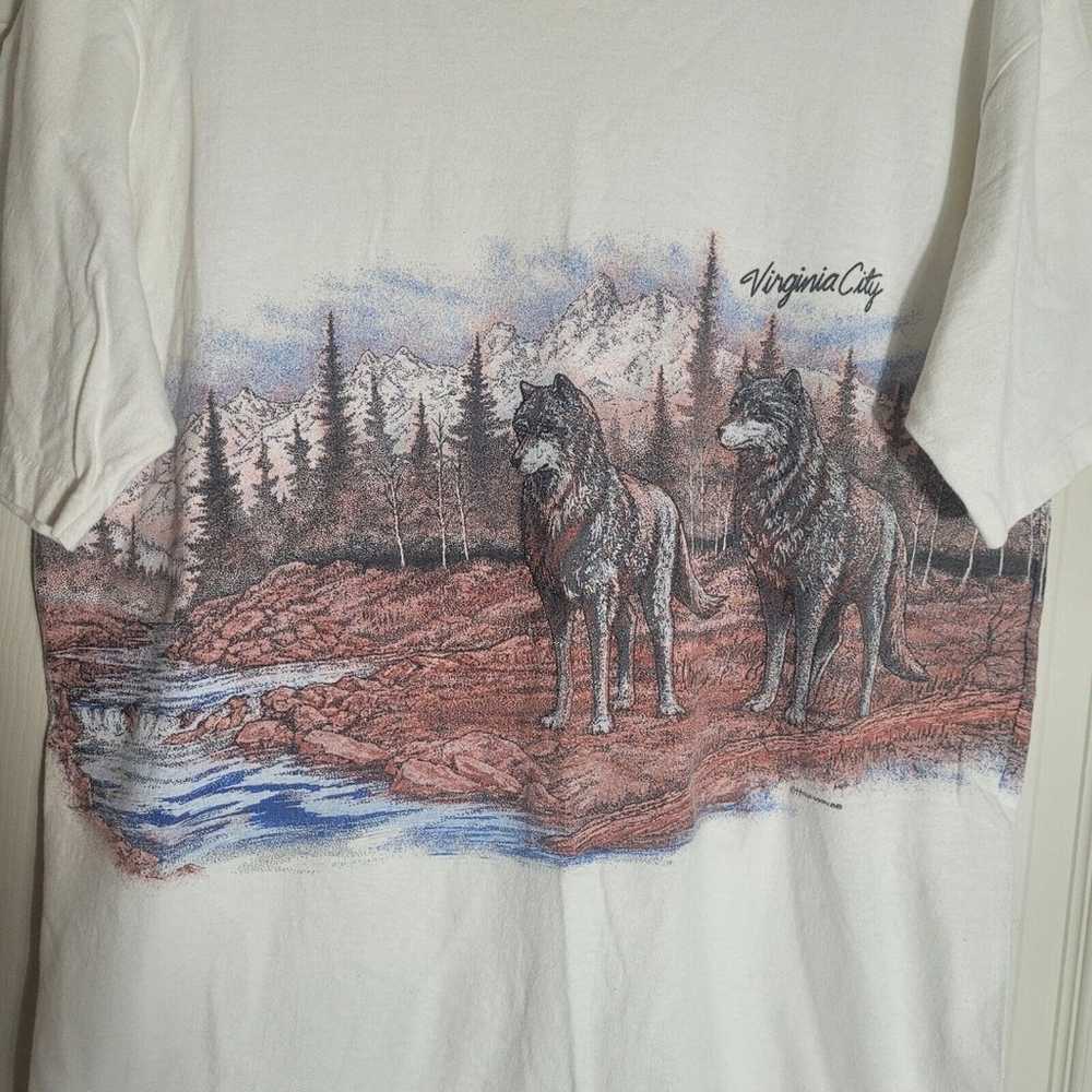 Vintage Oneita Single Stitch Wolf Print Tee Shirt… - image 5