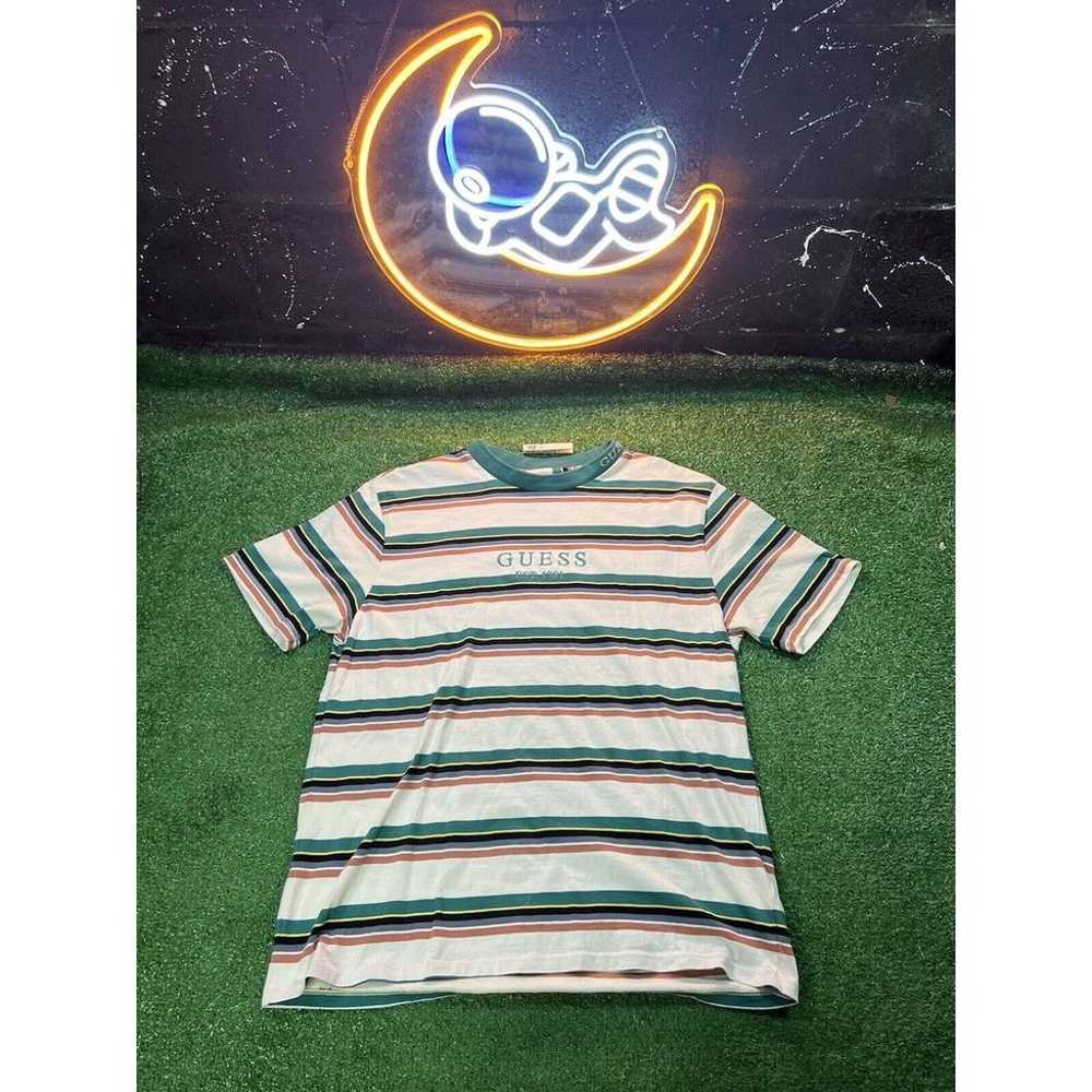 Guess Mens Multicolor Embroidered Logo Striped T … - image 1