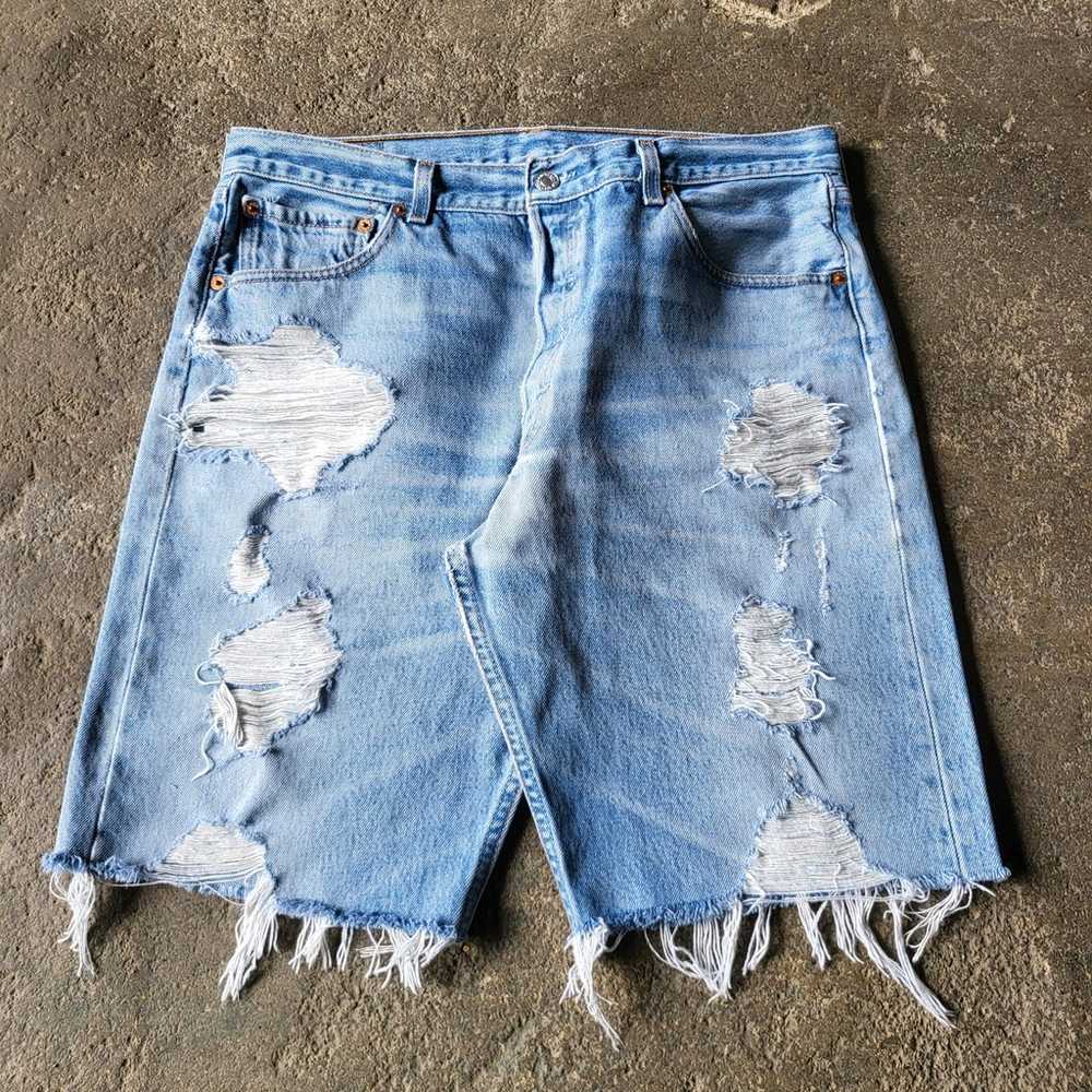 Vintage Levi's 501 Cut Off Shorts Size 34 Blue Jo… - image 1