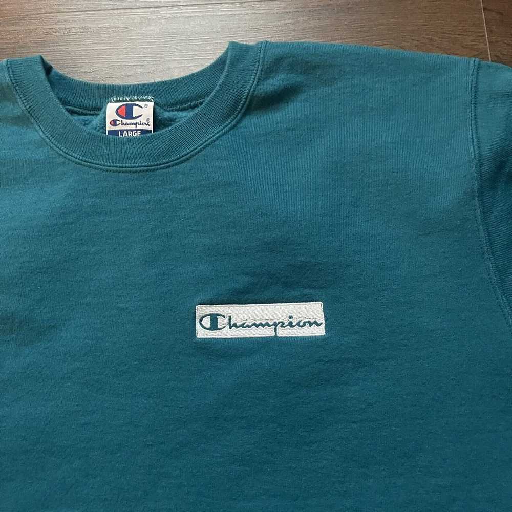 Vtg Teal Champion Crewneck Sweatshirt Embroidered… - image 3