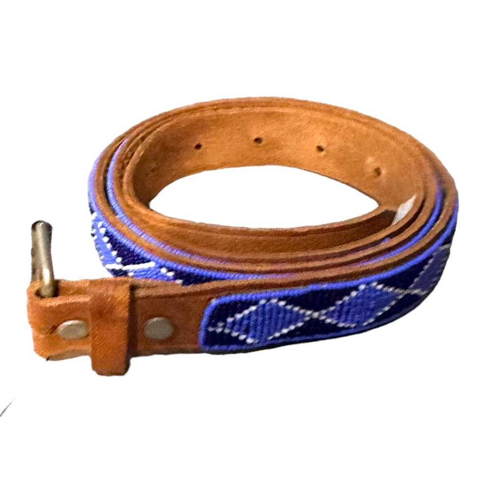 Vintage VTG Western Leather Beaded Belt Geometric… - image 3