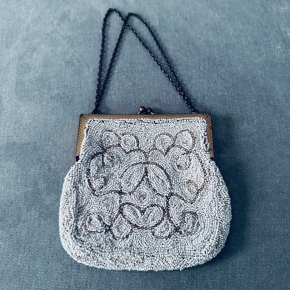 Vintage small beaded white handbag purse - image 1