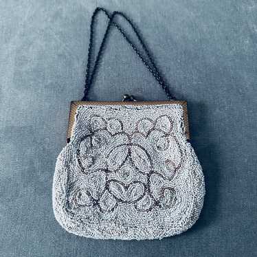 Vintage small beaded white handbag purse - image 1