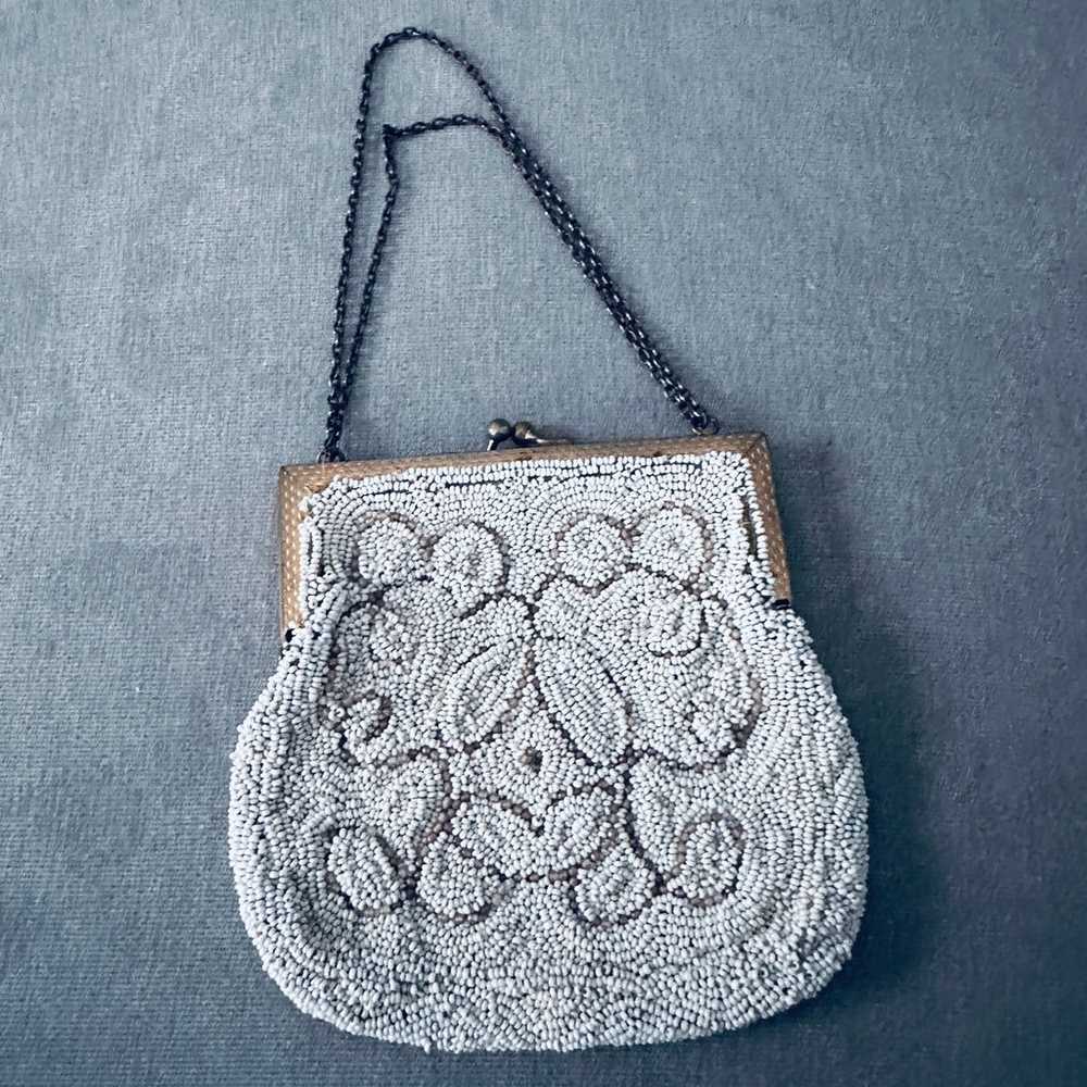 Vintage small beaded white handbag purse - image 3