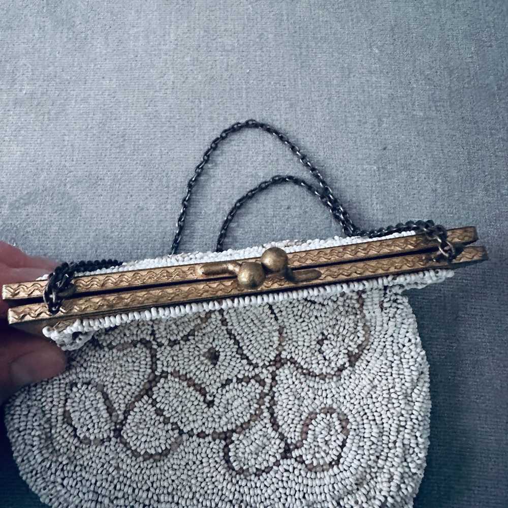 Vintage small beaded white handbag purse - image 4