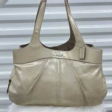 COACH Shimmer Champagne Leather Carryall Tote Gal… - image 1