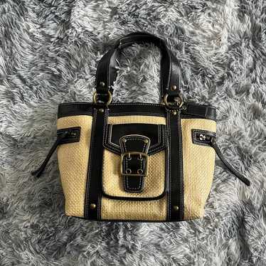 Vintage Coach Legacy Straw and Leather Handbag / S