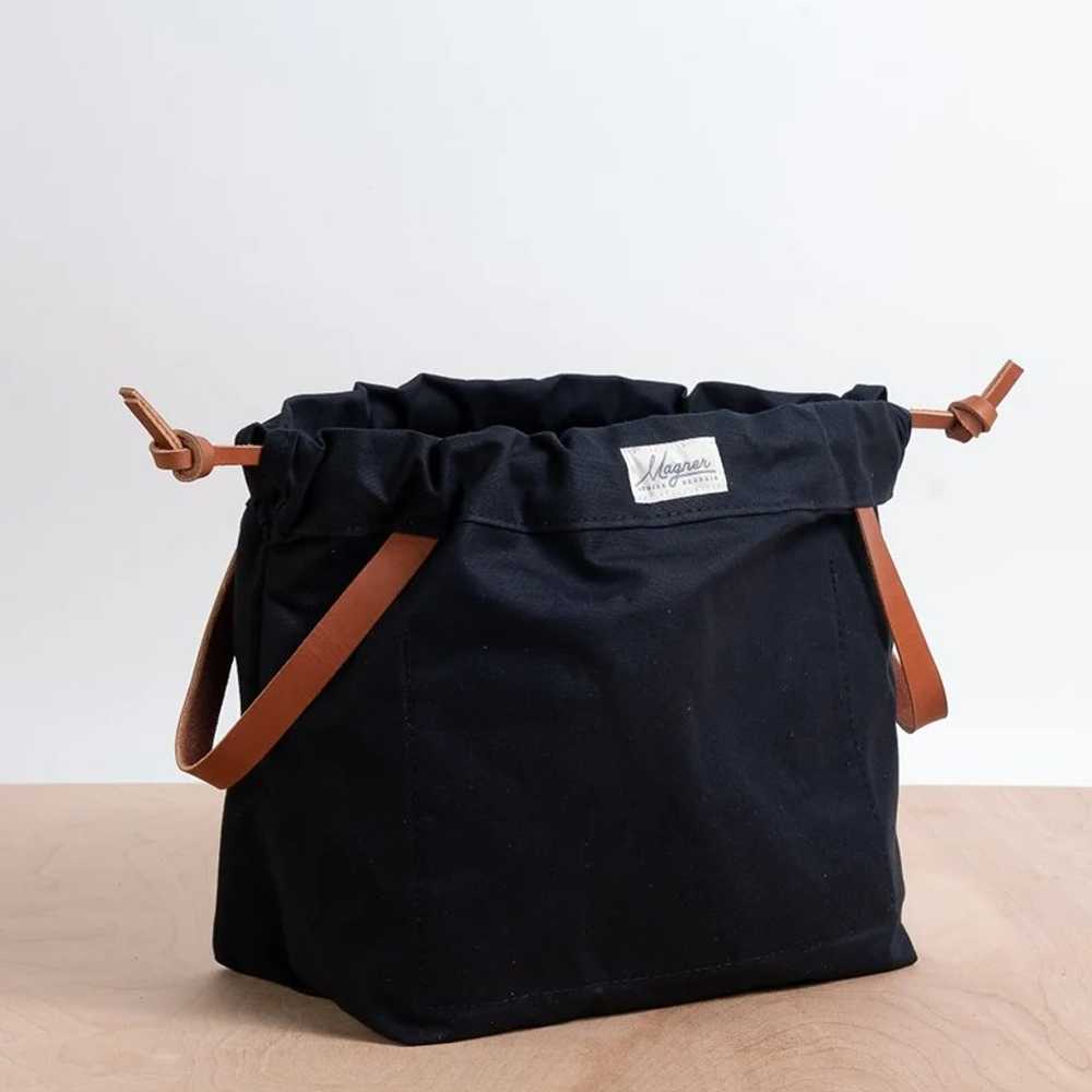 Knitting Project Bag BLACK Canvas and Golden Brow… - image 1