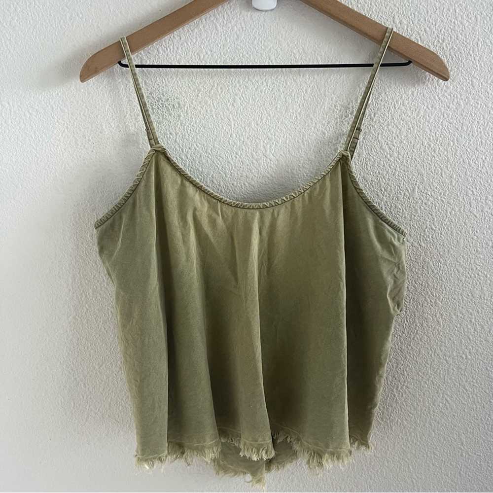 Free People Green Lyocell Linen Ramie Tank Fringe… - image 1