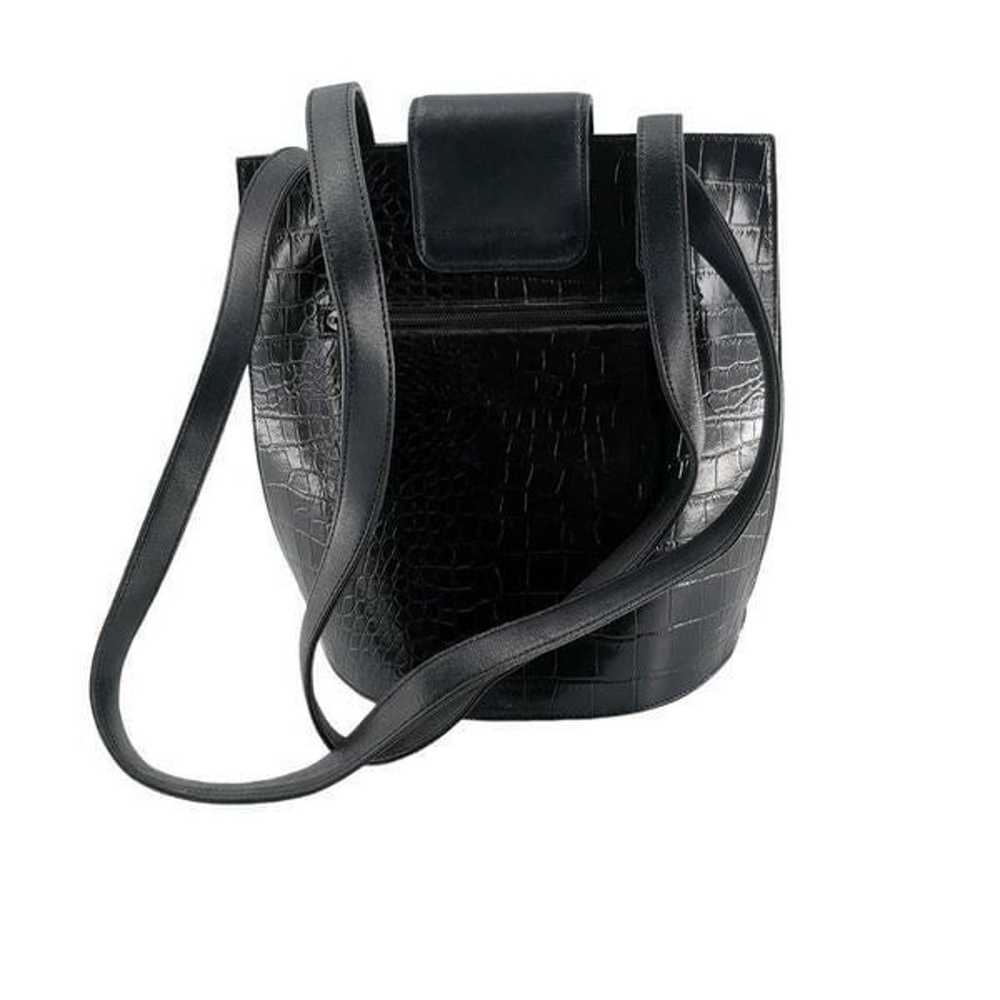 Vintage Black Embossed Leather Bag in a Crocodile… - image 2