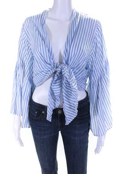 Elan Women's Bell Sleeves Wrap Blouse Blue Stripe… - image 1
