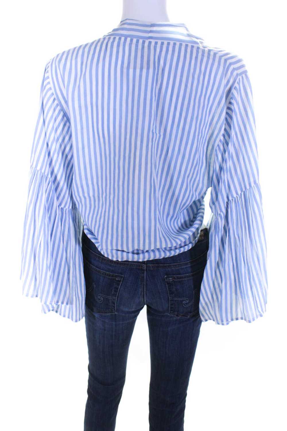 Elan Women's Bell Sleeves Wrap Blouse Blue Stripe… - image 3