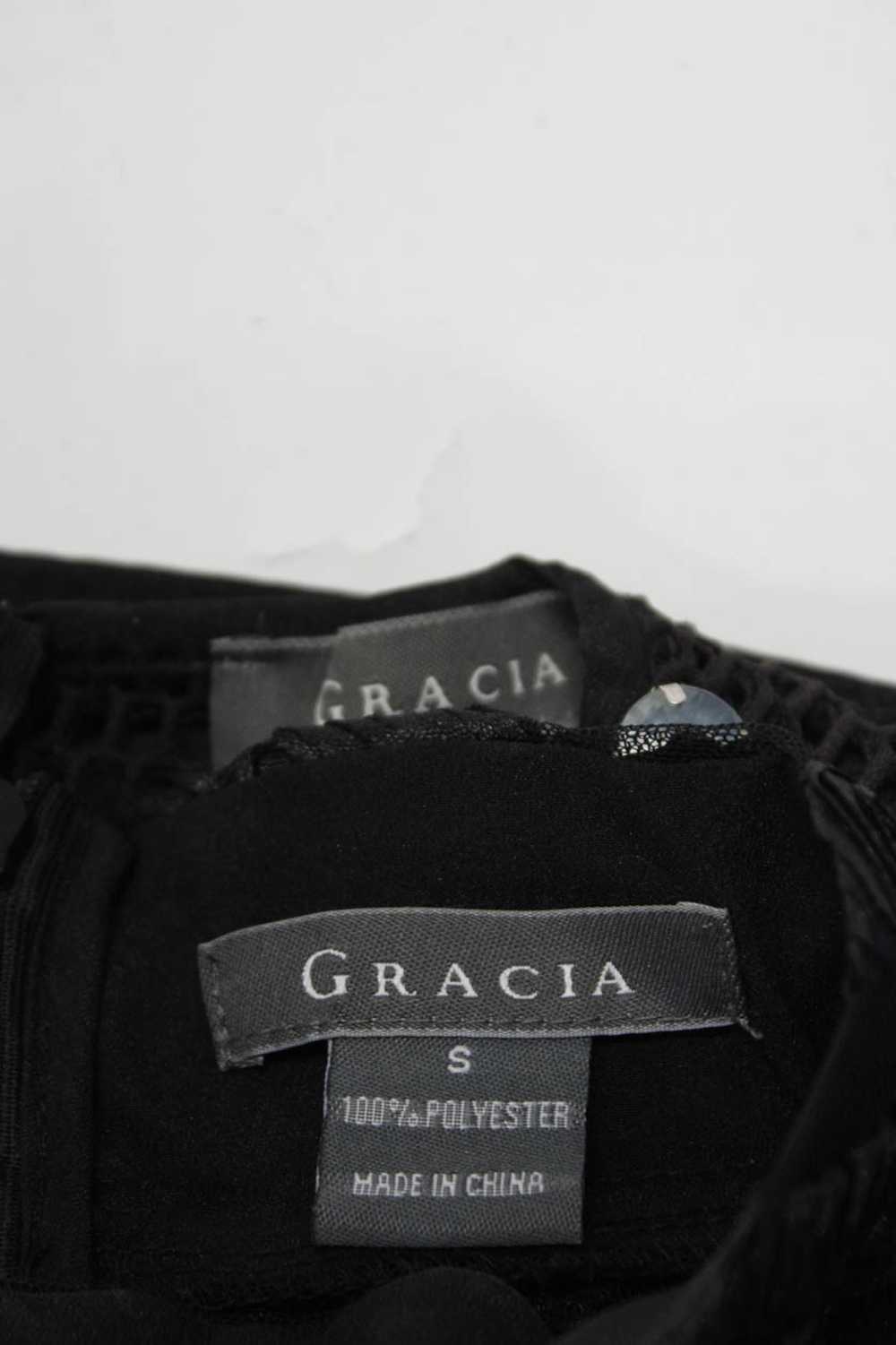 Gracia Womens Mesh Peplum Embroidered Blouse Blac… - image 3