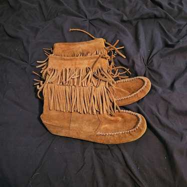Minnetonka brown suede leather Double Fringe boots