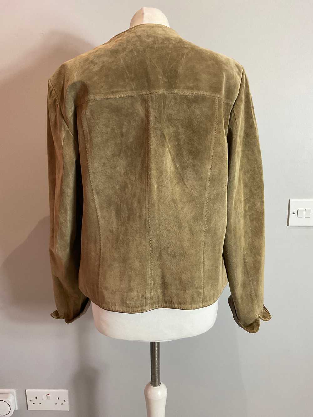 VTG ladies brown patched leather & suede round ne… - image 4