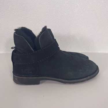 UGG Black Suede Fur Lined Pull On Slipper Boots - image 1