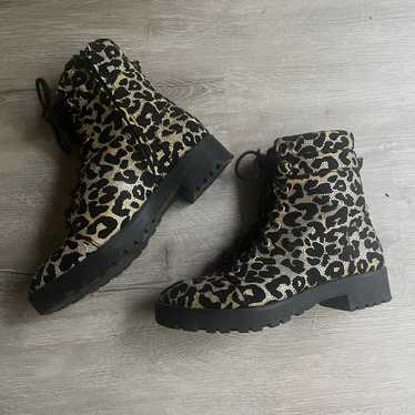 Gianni Bini Rhinestone Leopard Print Boots
