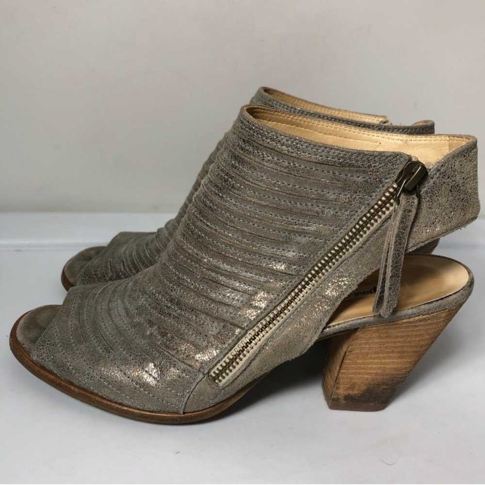 Paul Green metallic peep toe block heel leather b… - image 3