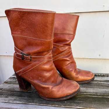 Vintage 70s 80s Zodiac cognac leather heeled boot… - image 1