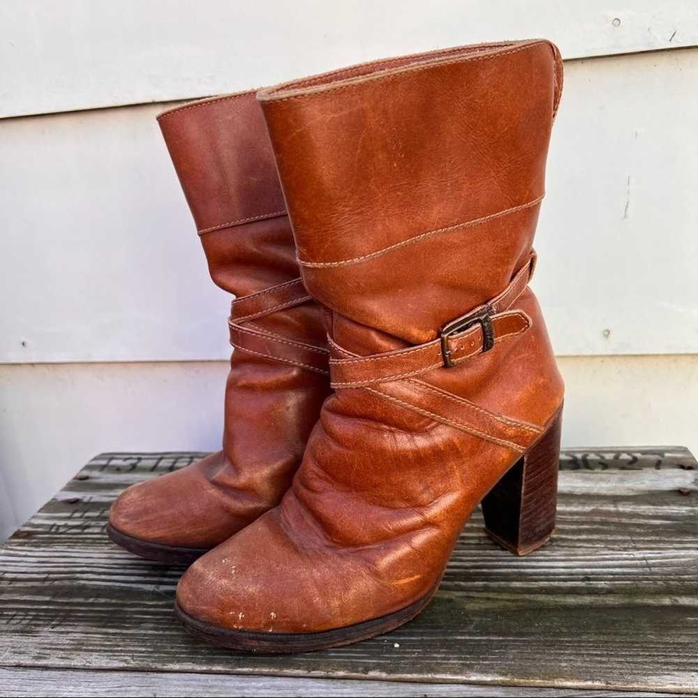 Vintage 70s 80s Zodiac cognac leather heeled boot… - image 5