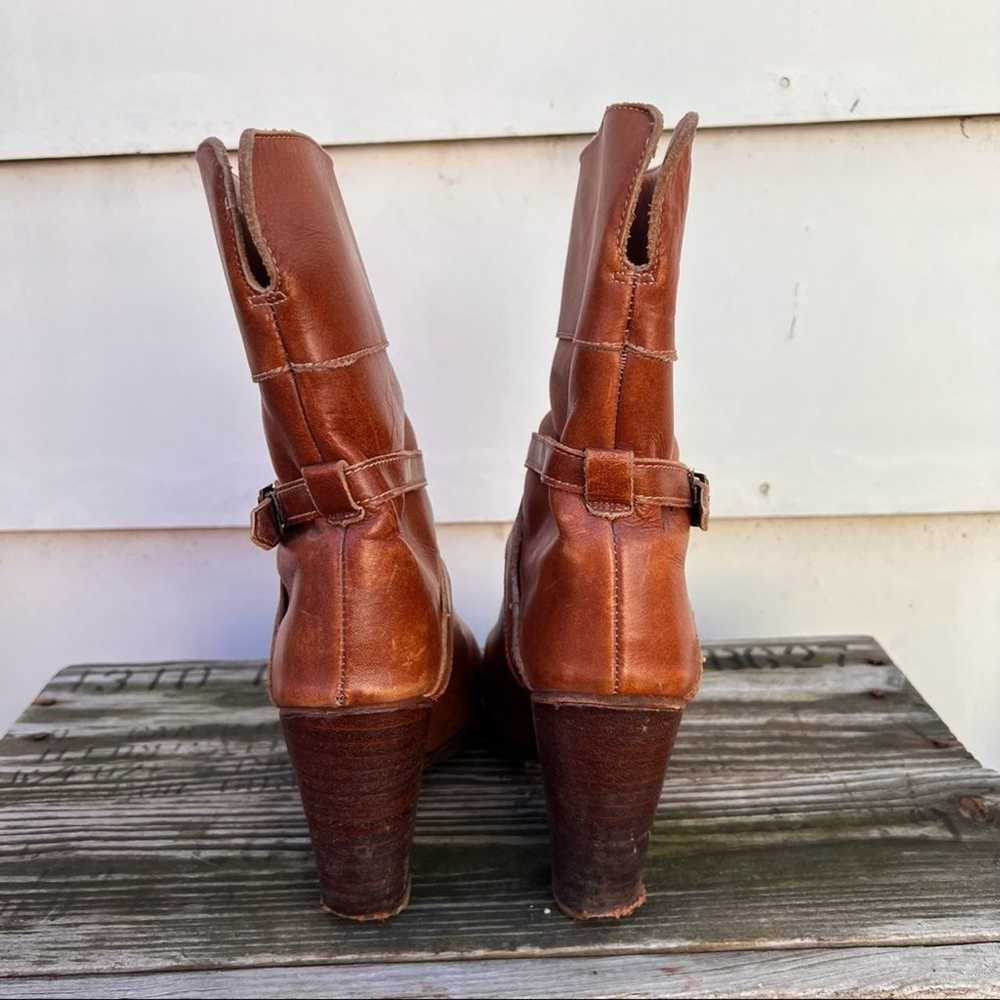 Vintage 70s 80s Zodiac cognac leather heeled boot… - image 6