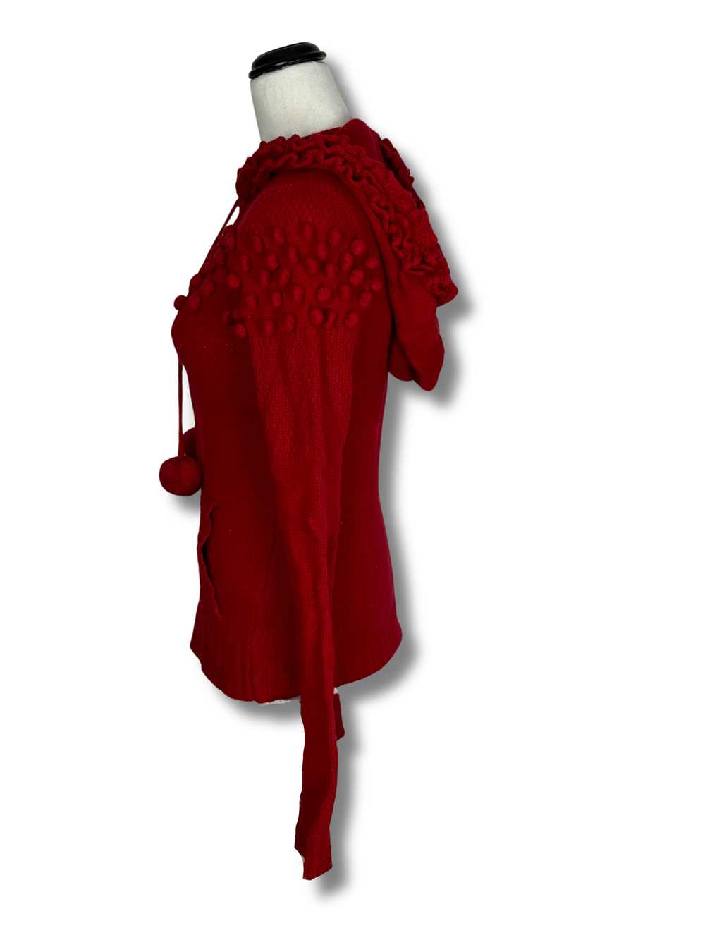 Alannah Hill Red Cardigan with Hood and Pom Poms - image 3