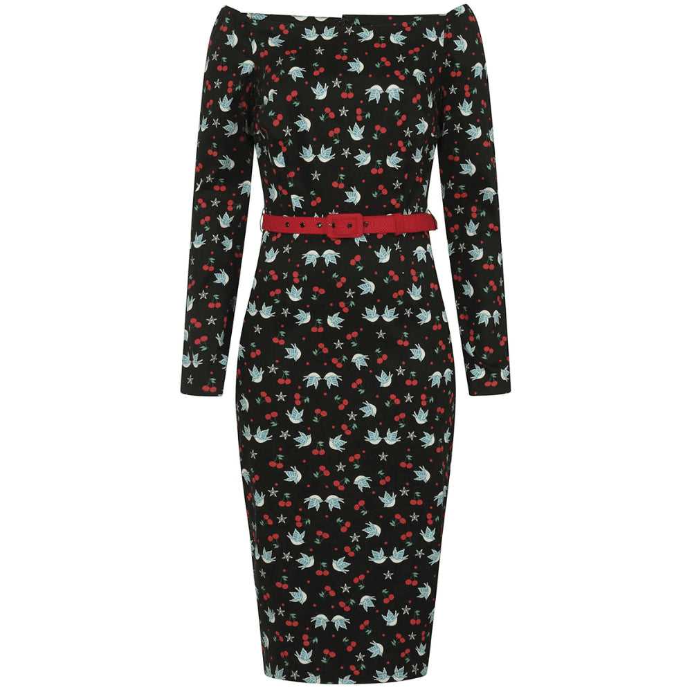 Collectif Meg Swallows & Cherries Pencil dress - image 1