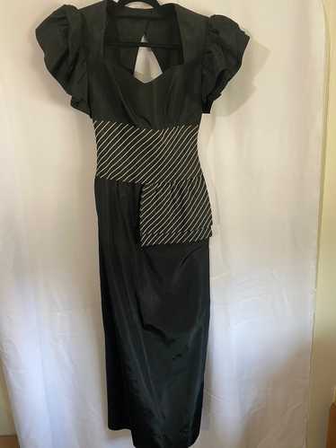 Black 1980's Double Puff Sleeve Formal Dress