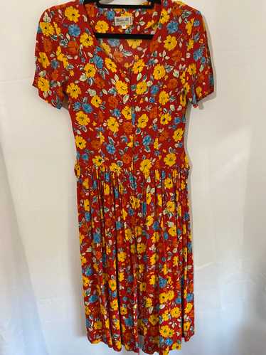 Red & Yellow Floral Persian Dress