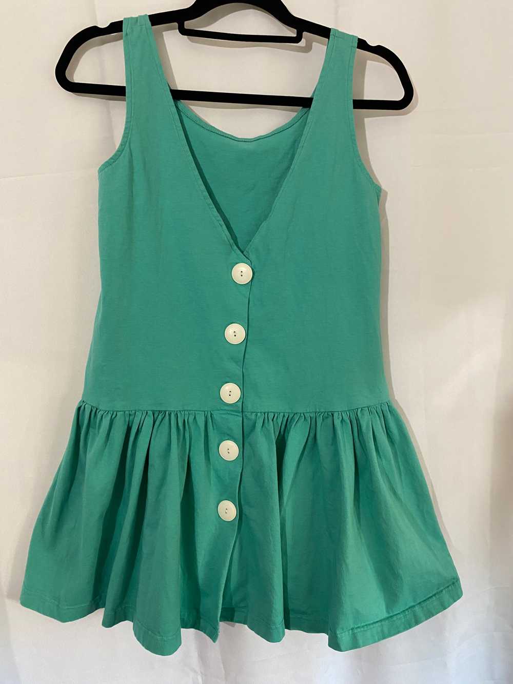 1990's Turquoise Dress with White Buttons - image 2