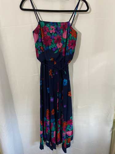 1960's Navy Dress with Purple, Pink, Red/Green Flo