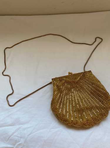 Gold Beaded Shell Bag