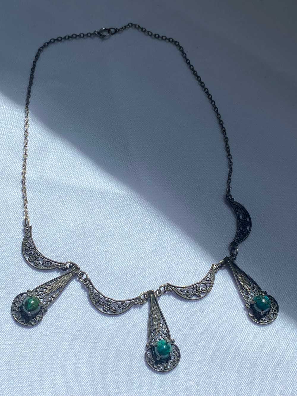 Sterling filigree with Green Stone Necklace - image 1