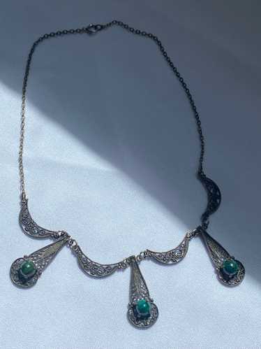 Sterling filigree with Green Stone Necklace - image 1