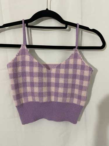 Purple/Cream Knit Gingham Tank Top