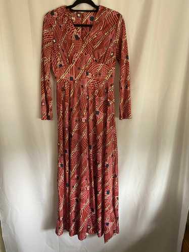 1970's Pink/Brown Long Sleeve Maxi Dress - image 1