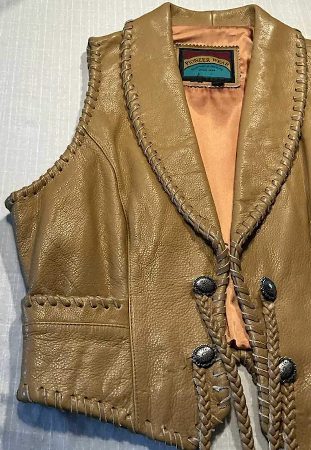 Pioneer Wear Tan Leather Vintage Vest - image 2