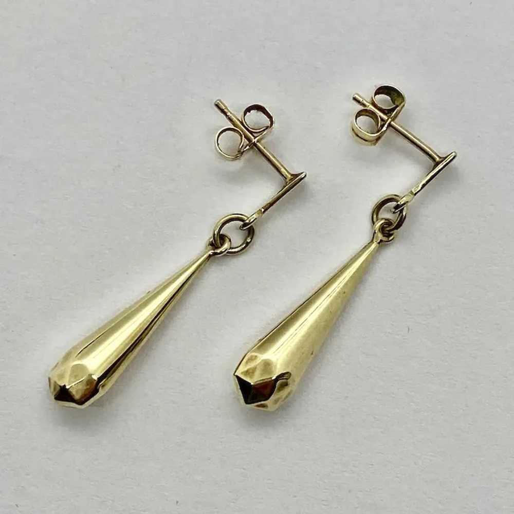 Elegant 14k Yellow Gold Geometric Drop Earrings S… - image 10