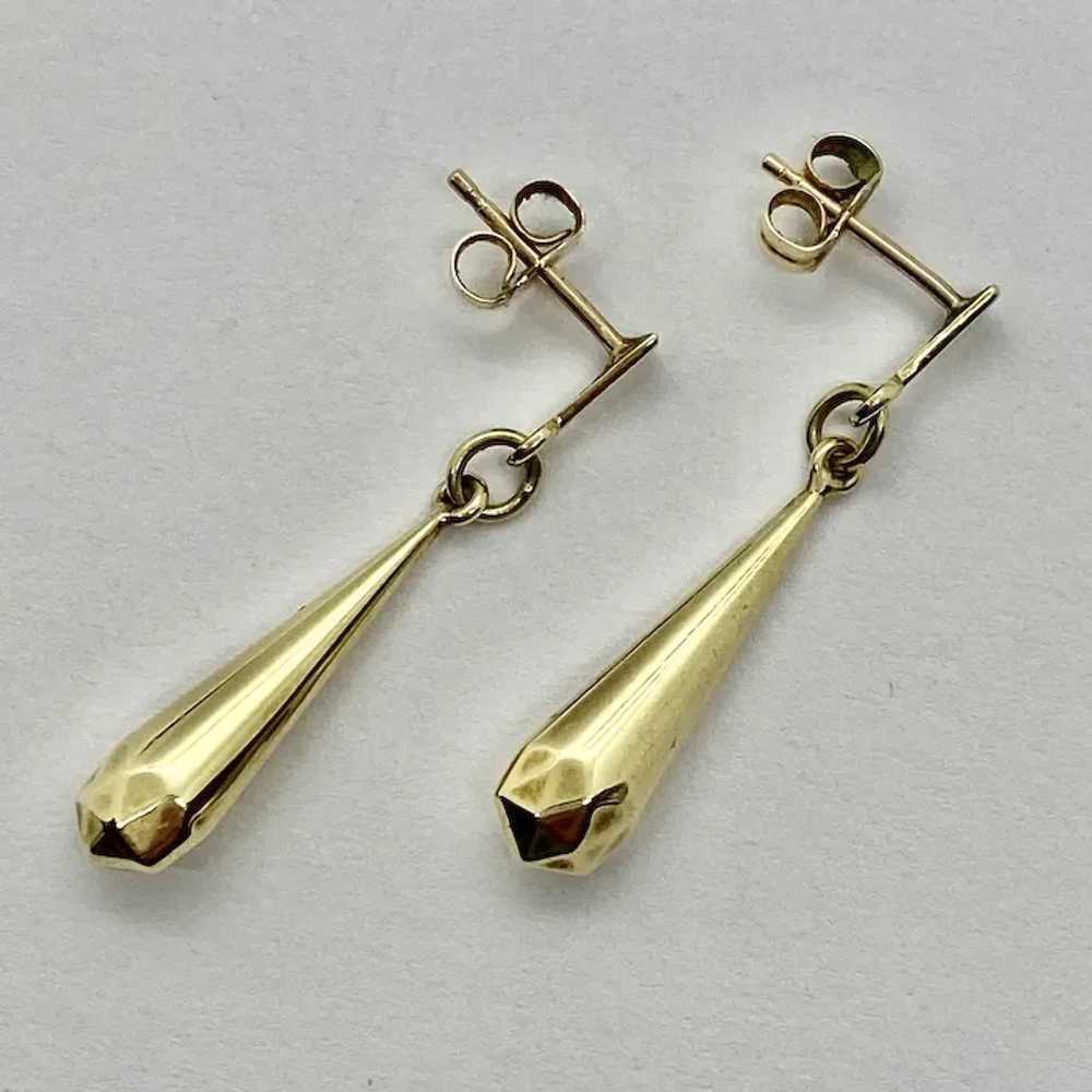 Elegant 14k Yellow Gold Geometric Drop Earrings S… - image 11