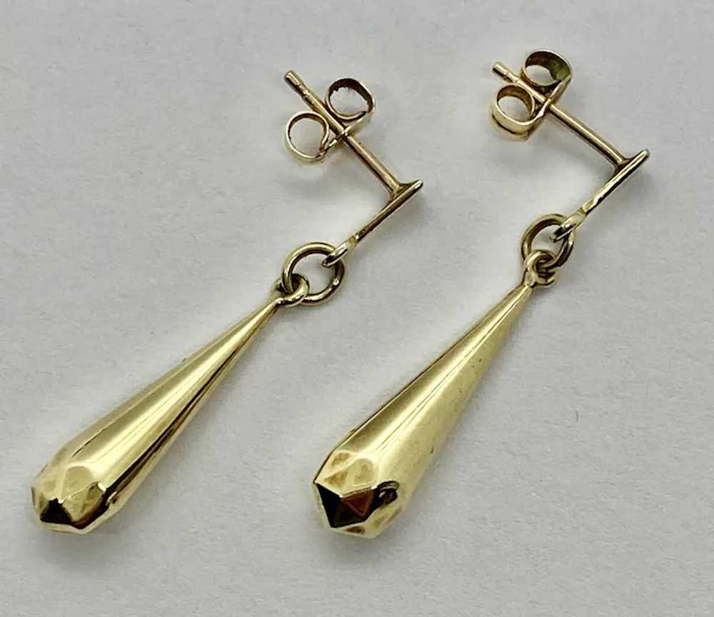 Elegant 14k Yellow Gold Geometric Drop Earrings S… - image 12
