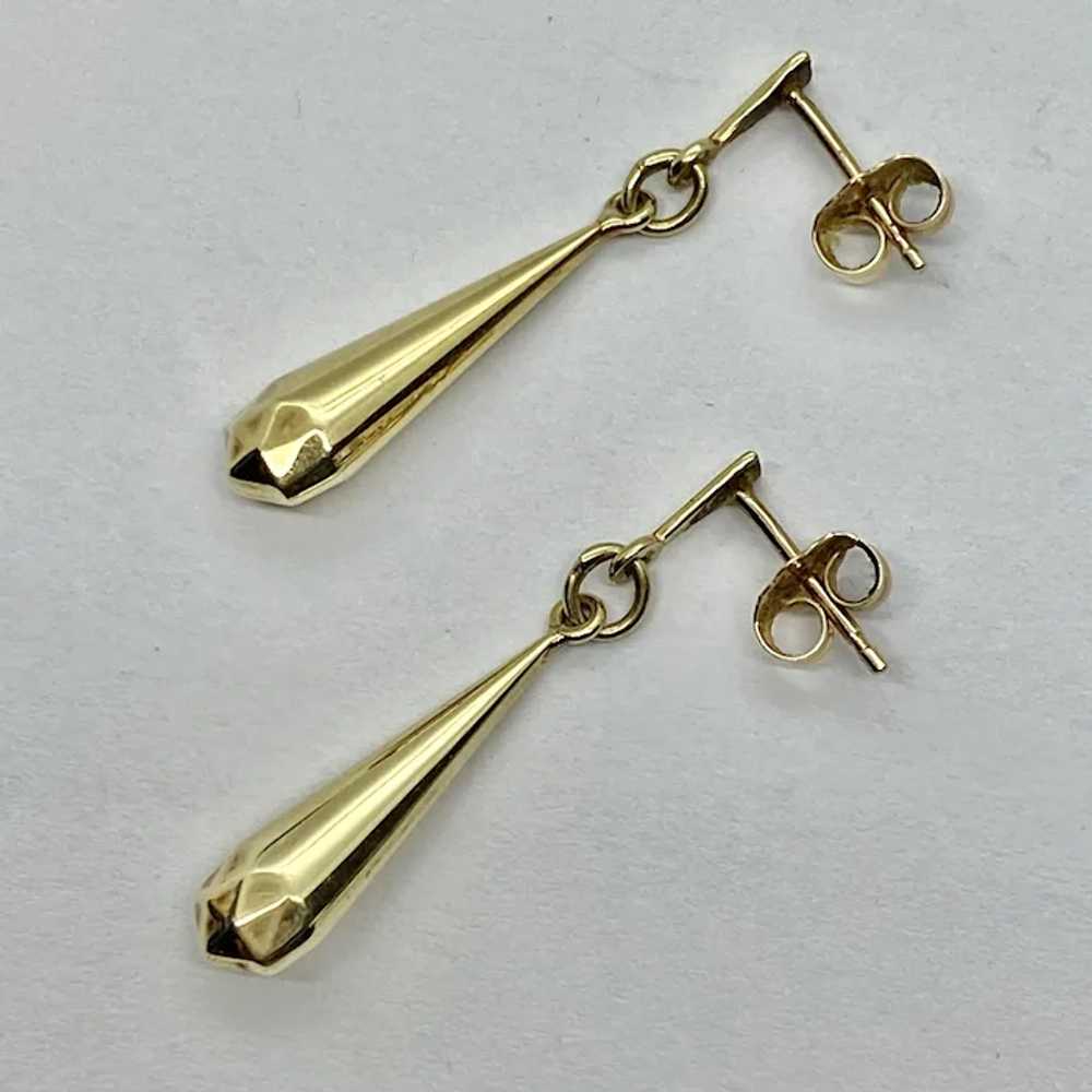Elegant 14k Yellow Gold Geometric Drop Earrings S… - image 2