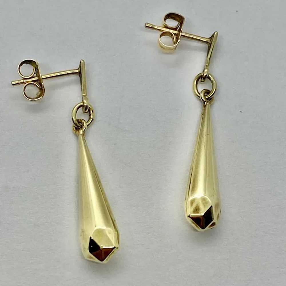 Elegant 14k Yellow Gold Geometric Drop Earrings S… - image 3