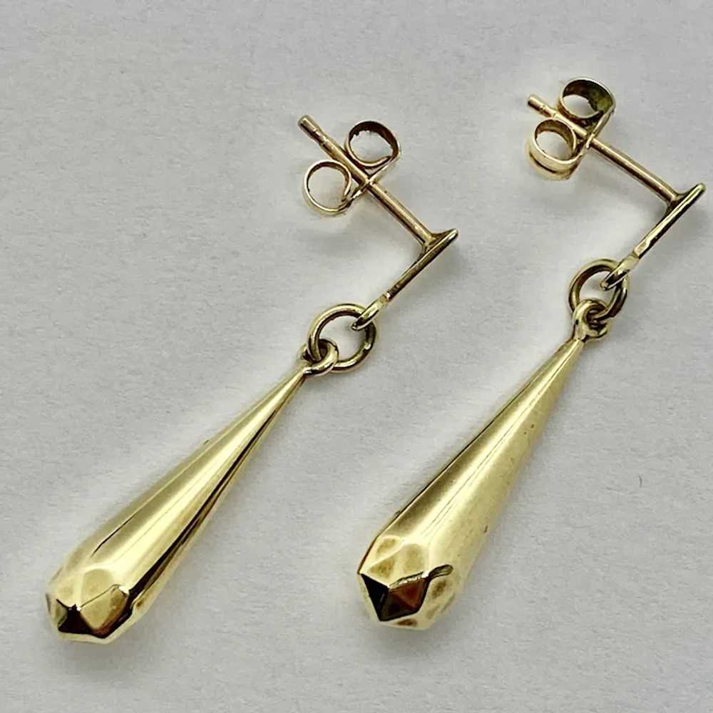 Elegant 14k Yellow Gold Geometric Drop Earrings S… - image 4