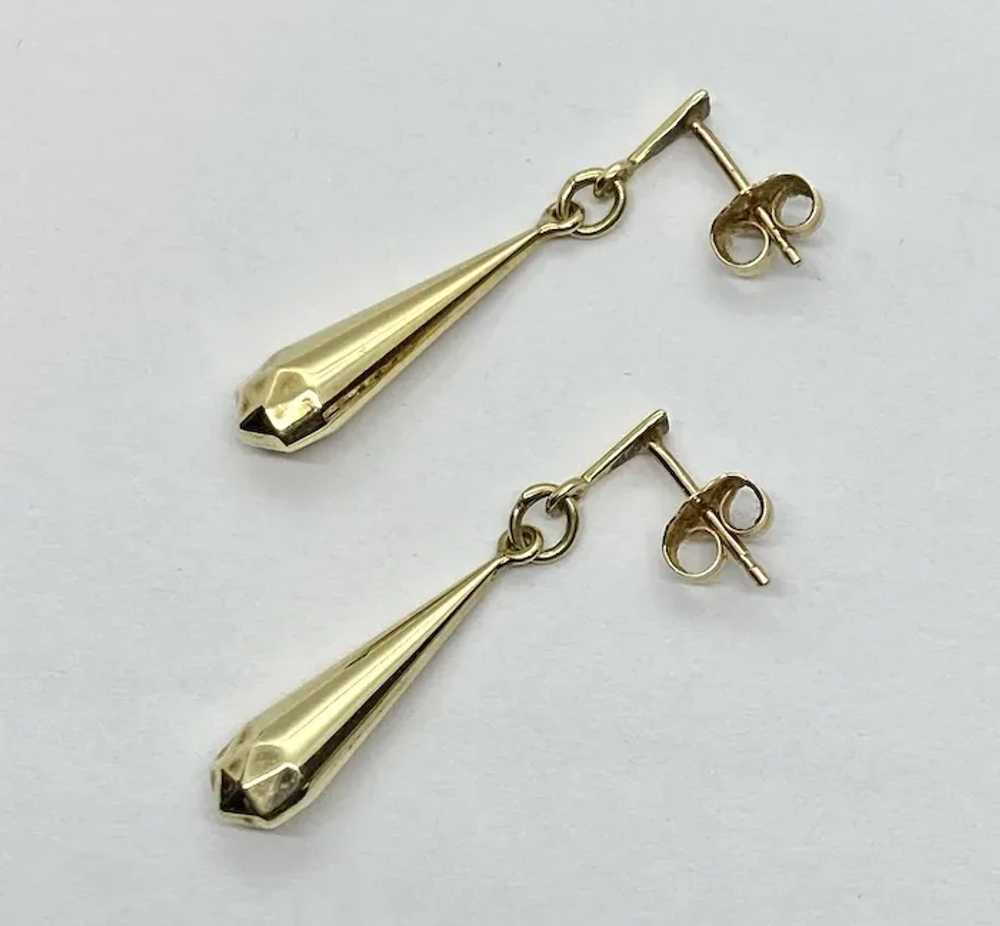 Elegant 14k Yellow Gold Geometric Drop Earrings S… - image 5