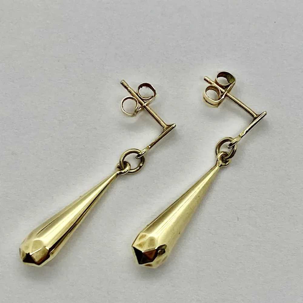 Elegant 14k Yellow Gold Geometric Drop Earrings S… - image 6