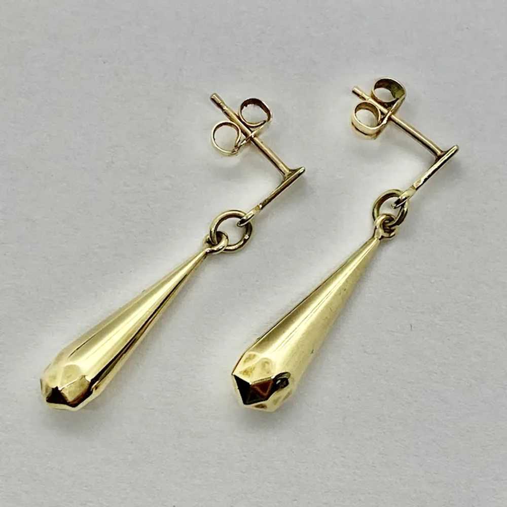 Elegant 14k Yellow Gold Geometric Drop Earrings S… - image 8